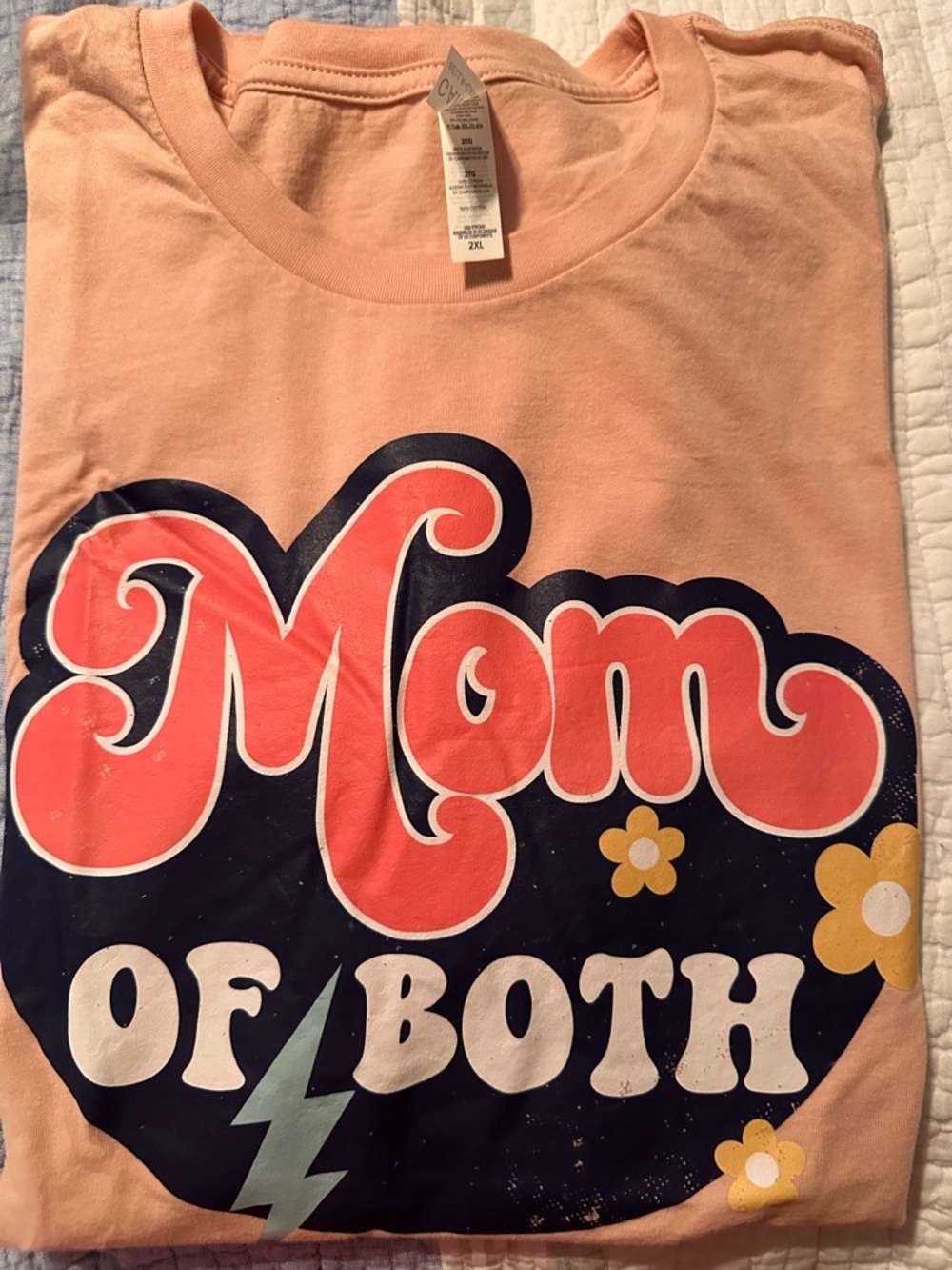 Mom of Both Kids Graphic Tee - Pink Bella canvas